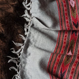 Cloud Grey Tibetan Angora Stole – Kullu Border Tassel Wrap