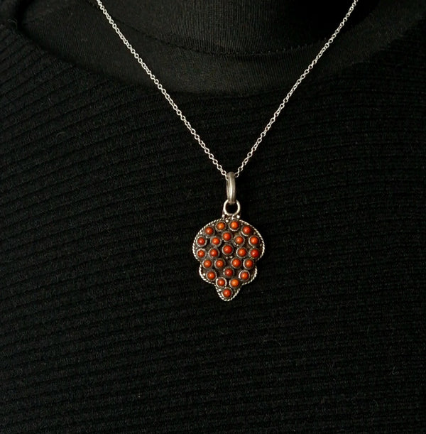 Handcrafted Himalayan Cabochon Coral Silver Sterling 925 Pendant