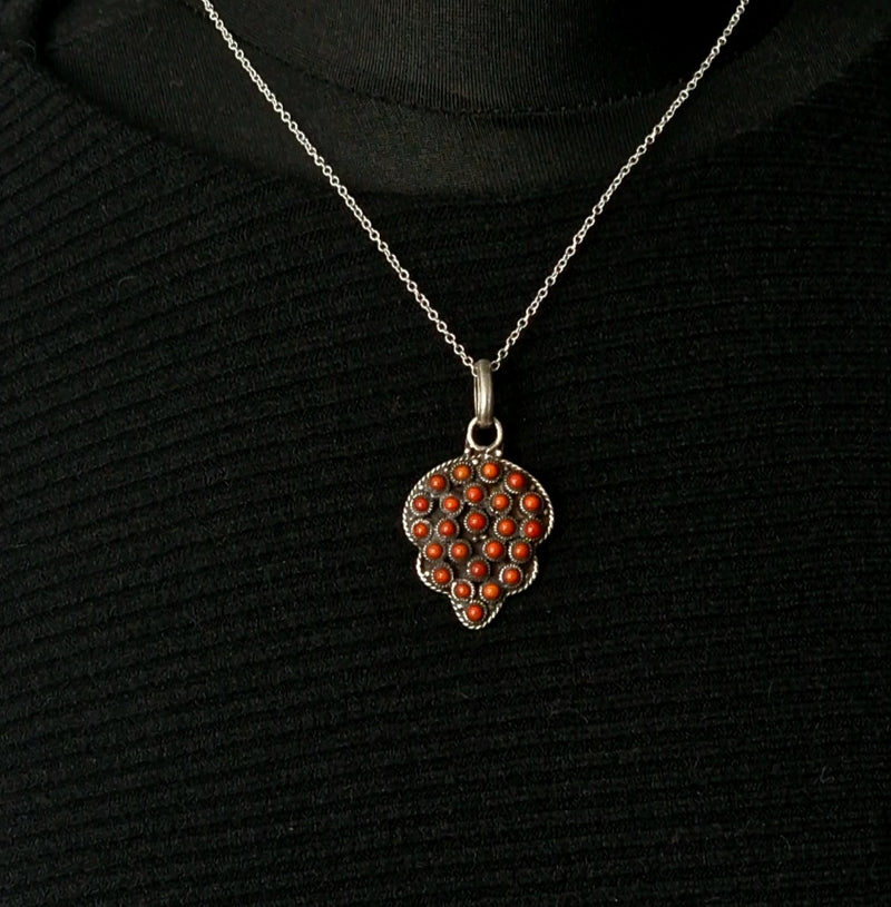 Handcrafted Himalayan Cabochon Coral Silver Sterling 925 Pendant - Baga Ethnik Living Default Title Pendants