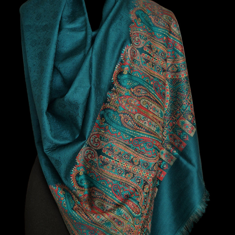 Pure Wool Paisley Palla Kani Stole – Teal