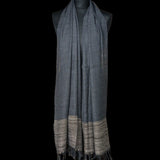 Onyx Grey Yak Wool Shawl – Deep Hue, Brown Raw Weave, Handcrafted Legacy - Baga Ethnik Living Default Title Accessories:Scarves & Wraps