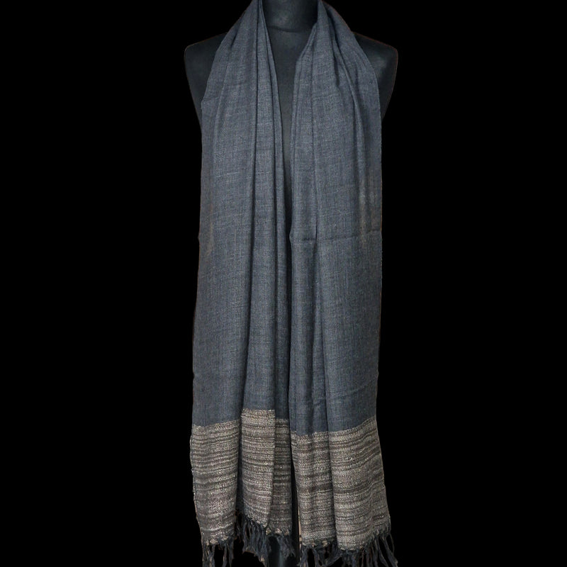 Onyx Grey Yak Wool Shawl – Deep Hue, Brown Raw Weave, Handcrafted Legacy - Baga Ethnik Living Default Title Accessories:Scarves & Wraps