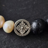 Tibetan Lava Stone & Freshwater Pearl Handmade Bracelet with Dorje Charm