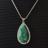 Raw Natural Emerald Gemstone Silver Sterling Pendant