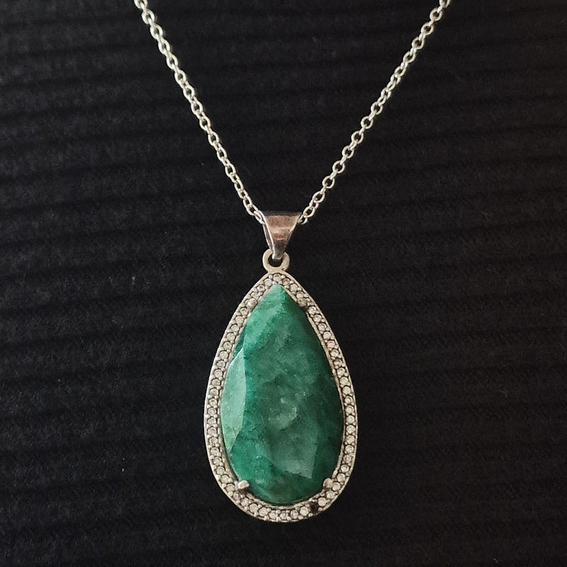 Raw Natural Emerald Gemstone Silver Sterling Pendant