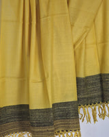 Yak Wool Stole with Fine Wool Raw Border & Tassel Ends – Canary Yellow