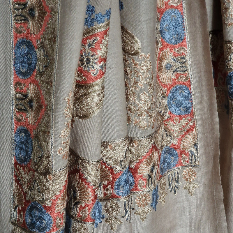 Wool Shawl with Intricate Aari-Style Border Embroidery - Toosh