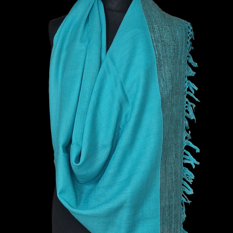 Turquoise Handspun Yak Wool Stole – Fine Weave, Raw Edge, Pure Craft - Baga Ethnik Living Default Title Accessories:Scarves & Wraps