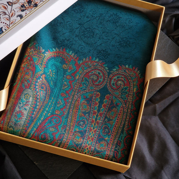 Pure Wool Paisley Palla Kani Stole – Teal