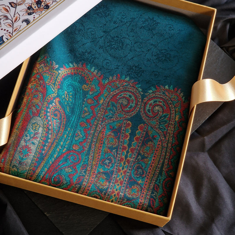 Pure Wool Paisley Palla Kani Stole – Teal