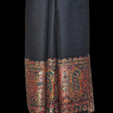 Zari Moonlight Kani Weave Pure Wool Palla Black Paisley Border Luxury Shawl