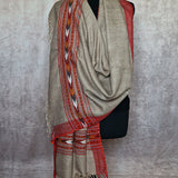 Himalayan Kullu Border Yak Wool Stole – Cream Beige