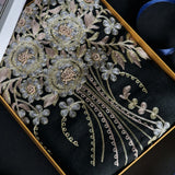 Handmade Bunch Flower Embroidery Black Pashmina Stole