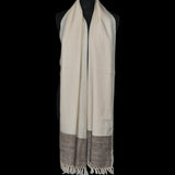 Ivory White Yak Wool Shawl – Handspun Fine Wool, Raw Brown Border, Artisan Crafted - Baga Ethnik Living Default Title Accessories:Scarves & Wraps