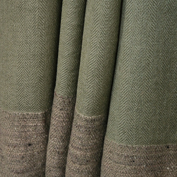 Sage Green Yak Wool Shawl – Handspun Fine Wool, Brown Raw Borders, Artisan Crafted - Baga Ethnik Living Default Title Accessories:Scarves & Wraps