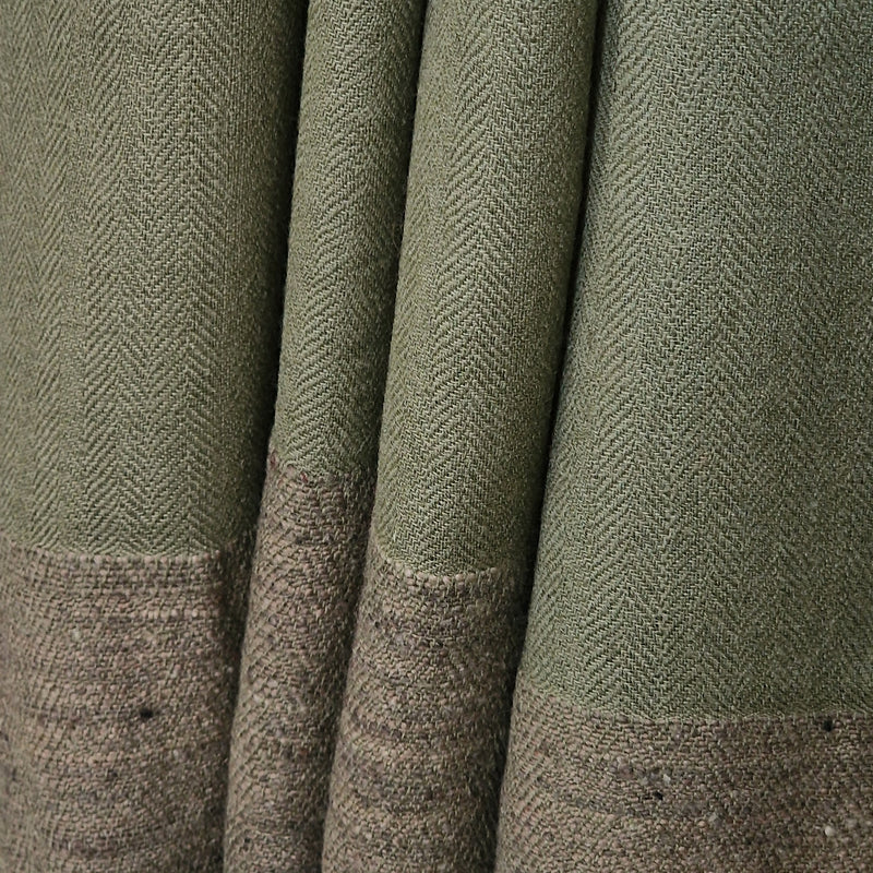 Sage Green Yak Wool Shawl – Handspun Fine Wool, Brown Raw Borders, Artisan Crafted - Baga Ethnik Living Default Title Accessories:Scarves & Wraps