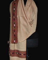 Gaia Beige Tibetan Angora Stole – Kullu Border Tassel Wrap