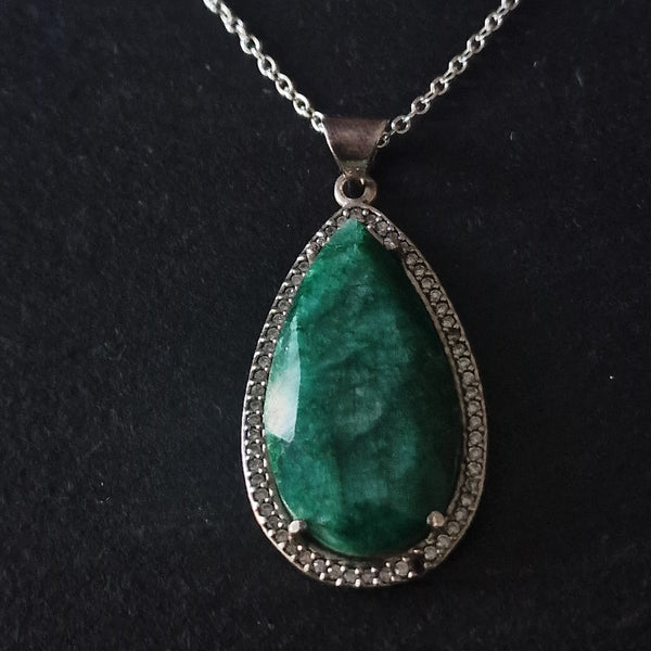 Raw Natural Emerald Gemstone Silver Sterling Pendant