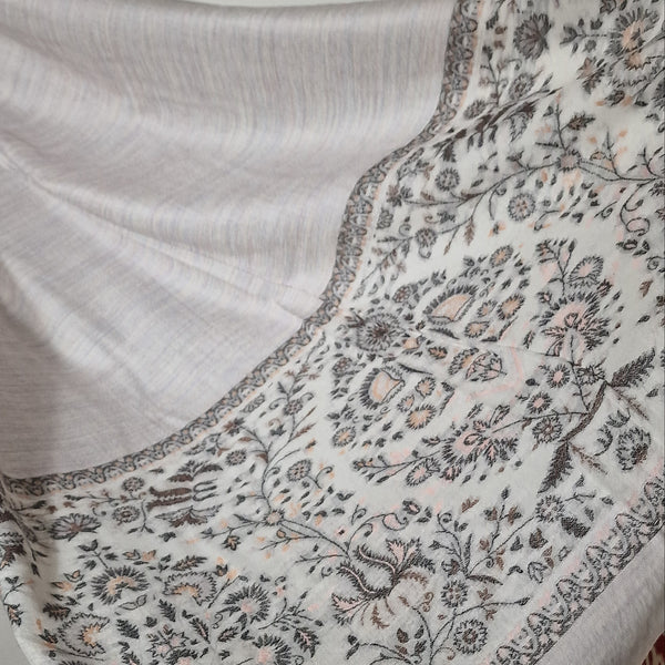 Quality Pashmina Cashmere Soft Kashmir Kani Stole - Petunia White