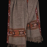 Authentic Yak Wool Winter Shawl – Taupe Brown Kullu Border