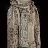 Kani-Style Woven Floral Luxury Pashmina Soft Stole – Cream & Black