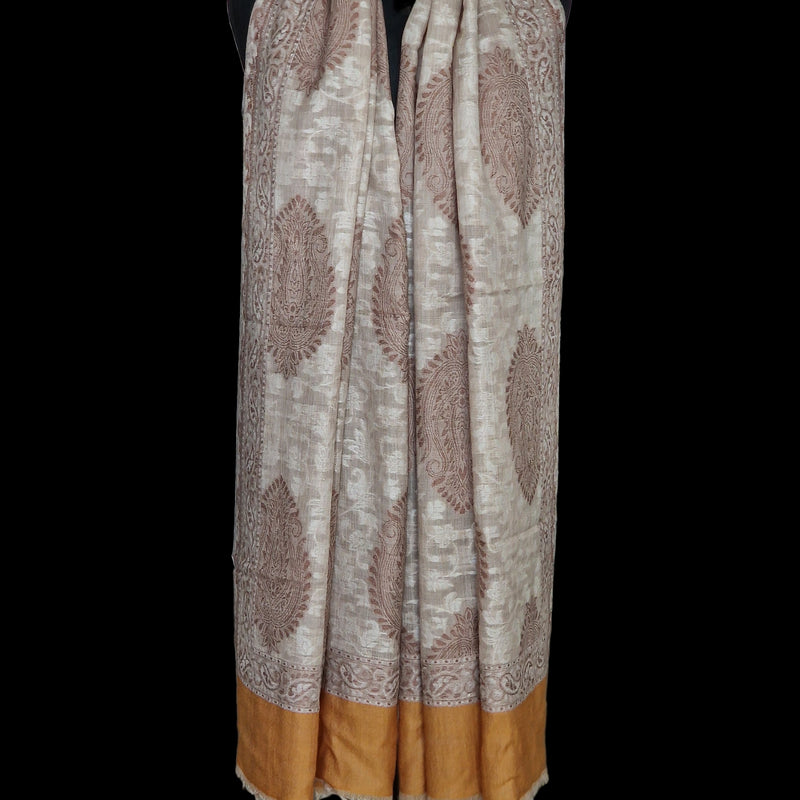 Floral Buti Pure Pashmina Kani Stole – Pale Beige