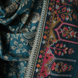 Elegant Kani Weave Pure Wool Shawl – Timeless Craft in Teal Green