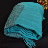 Turquoise Handspun Yak Wool Stole – Fine Weave, Raw Edge, Pure Craft - Baga Ethnik Living Default Title Accessories:Scarves & Wraps