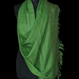 Green Handspun Yak Wool Stole – Fine Weave, Raw Edge, Pure Craft - Baga Ethnik Living Default Title Accessories:Scarves & Wraps