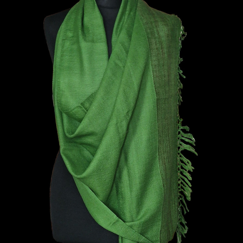 Green Handspun Yak Wool Stole – Fine Weave, Raw Edge, Pure Craft - Baga Ethnik Living Default Title Accessories:Scarves & Wraps