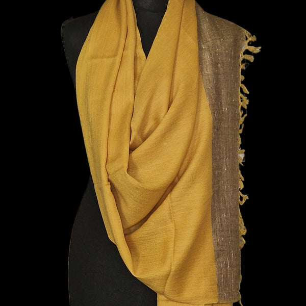 Yellow Yak Wool Shawl – Warm Hue, Brown Raw Weave, Handcrafted Elegance - Baga Ethnik Living Default Title Accessories:Scarves & Wraps