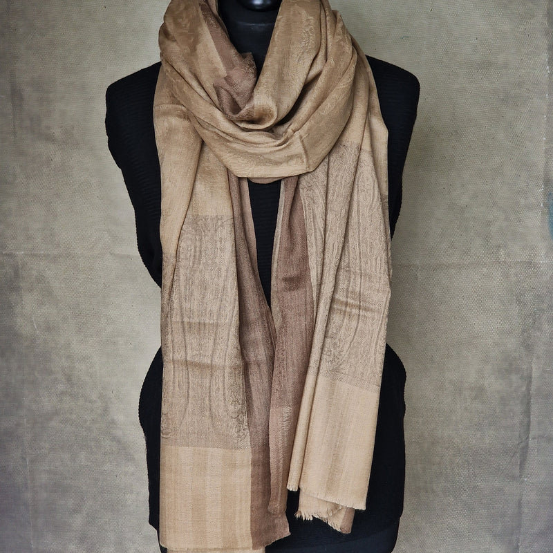 Natural Wool Pashmina Paisley Weave Stole – Burlywood Brown