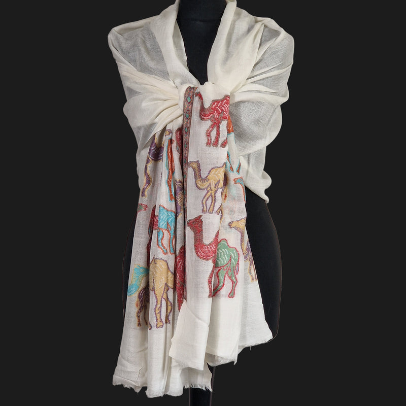 Lightweight Fine Wool Pashmina Stole – Silky White Camel - Baga Ethnik Living Default Title Shawl