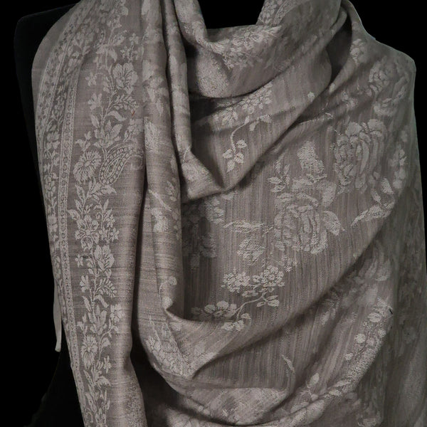 Pashmina Blended Wool Reversible Self Design Shawl – Elegant Silver Grey