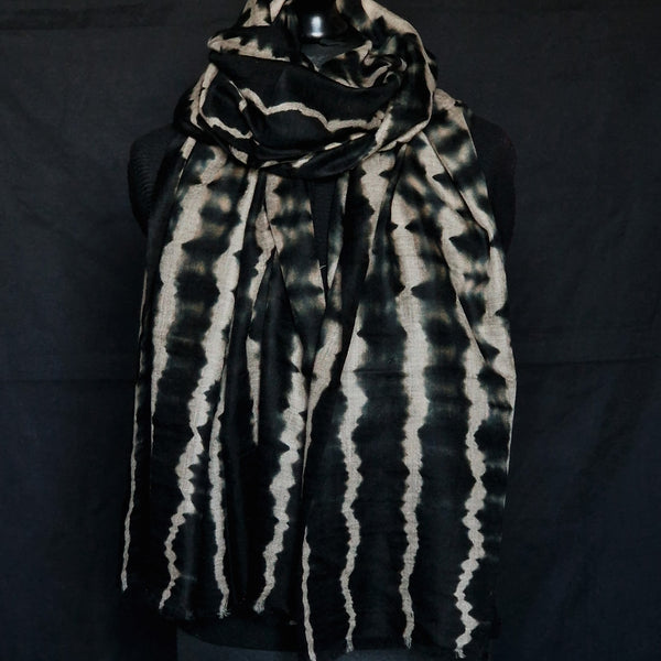 Luxury Handcrafted Tie-Dyed Kashmiri Pashmina Shawl - Hollyhock Black