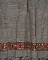 Genuine Yak Wool Shawl – Grey with Colourful Kullu Border
