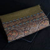 Authentic Soft Kashmir Border Kani Weave Pashminas - Pinewood Green