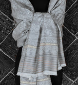 Pashmina Blended Wool Reversible Self Design Shawl – Elegant Silver