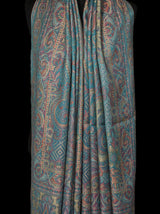 Royal Jamawar Men’s Shawl – Turquoise Blue, Kani Style
