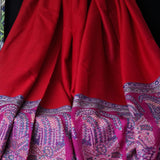 Authentic Luxury Soft Kashmir Border Red Kani Weave Pashminas - Berries Red