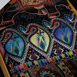 Womens Fine Soft Silk Wool Stole – Black Shikaardar Elephant Print