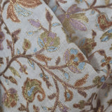 Chinar Leaf White Pashmina Fine Wool Nalki Hand-Embroidered Shawl