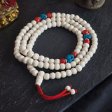 Tibetan 108 Mala Beads – White Yak Bone with Turquoise & Coral