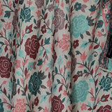 Pink and Teal Rose Motif Kani-Style White Stole – Silk Modal Blend