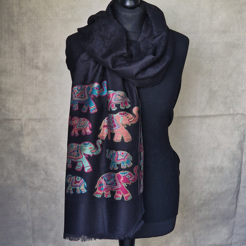 Luxury Kashmir Kani Pashmina Stole – Soft, Handcrafted Elegance - Ebony tusk