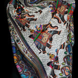 White Silk Wool Stole for Women - Fine Soft Shikaardar Print