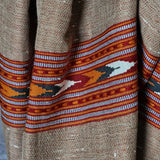 Mink Brown Yak Wool Stole – Colourful Kullu Border & Tassel Fringe