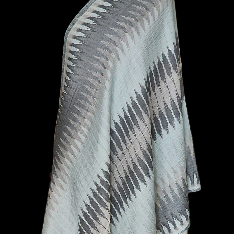 Luxury Ikat Handwoven Fine Wool Pashmina Light Blue Stole - Smoky Teal - Baga Ethnik Living Default Title Accessories:Scarves & Wraps