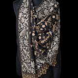 Shikaar -e- Tilla Black with Silver Floral Border Design Pashmina