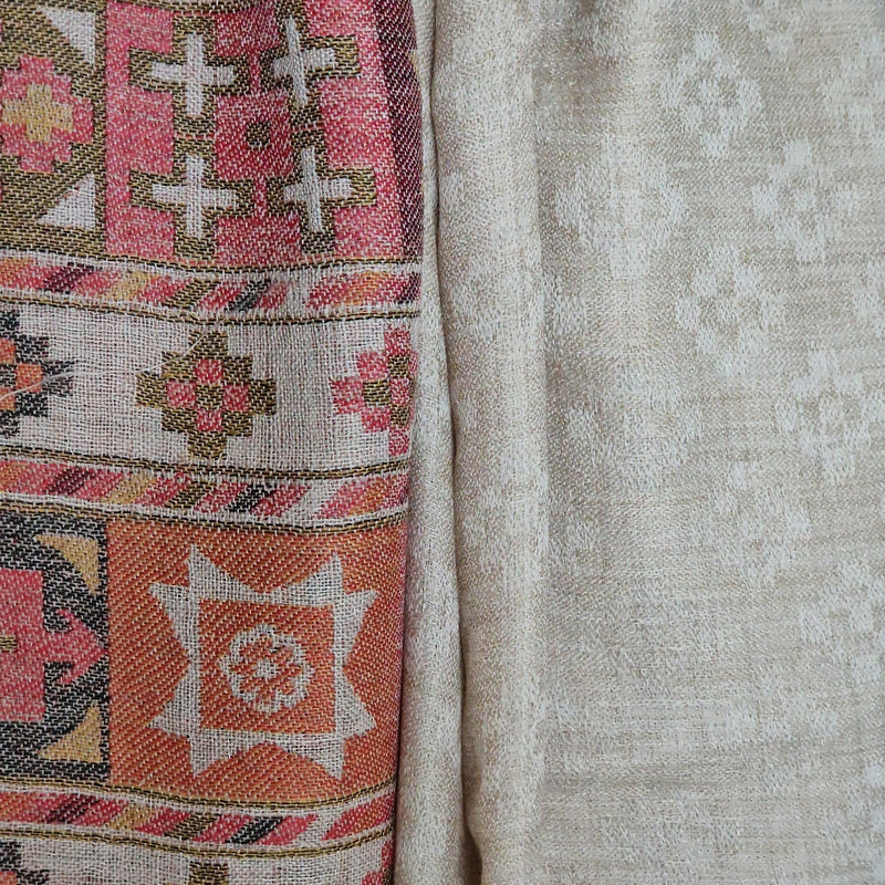 Luxury Beige Pashmina Stole with Kullu Woven Palla – Timeless Style